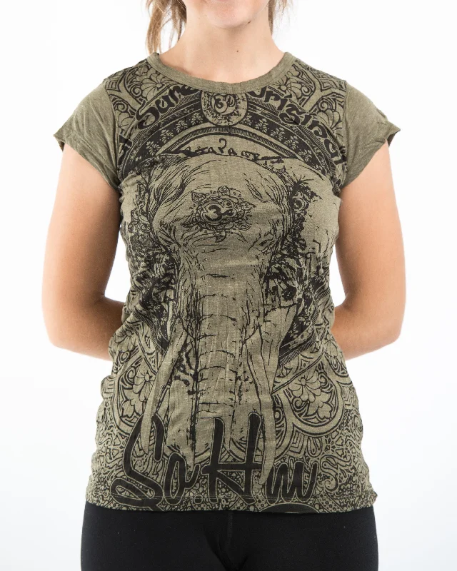 Avant-garde Design Womens Wild Elephant T-Shirt in Green