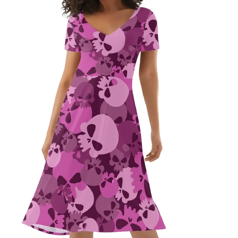Personalized Wear Womens Pink Camo Ruffle Trim Hem Summer Dress