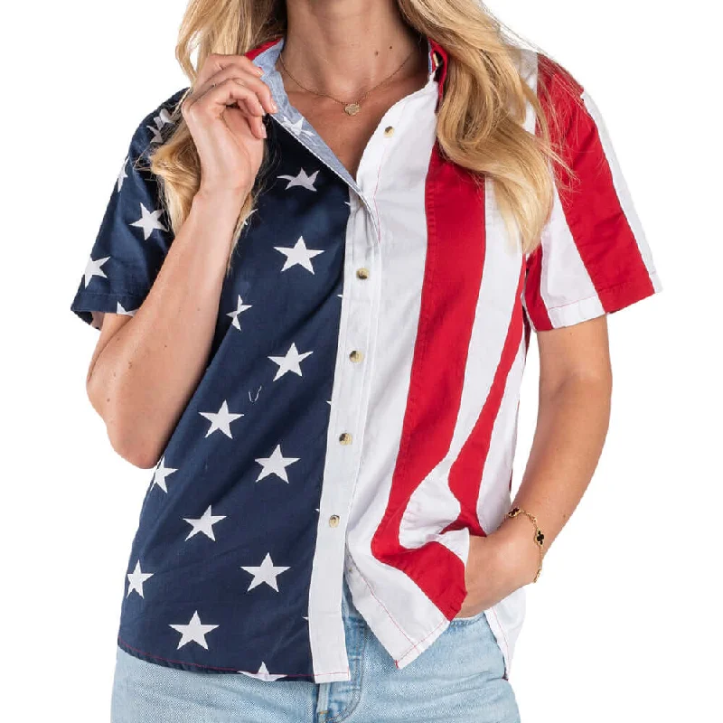 Free And Casual Women's Stars and Stripes 100% Cotton Short Sleeve Top