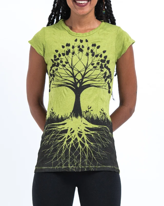Elegant And Charming Womens Tree of Life T-Shirt in Lime
