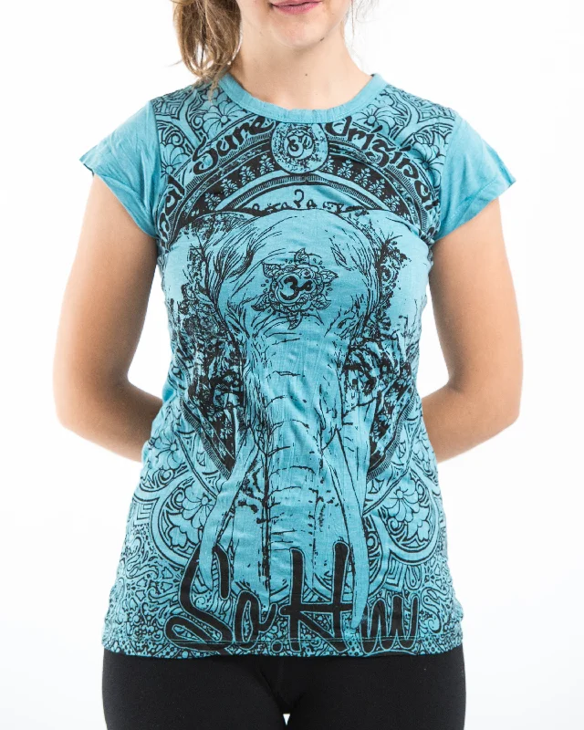 Fashion Design Womens Wild Elephant T-Shirt in Turquoise